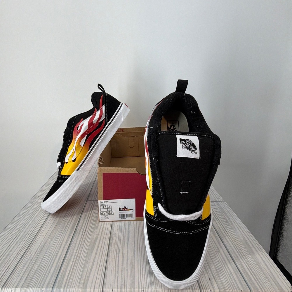 Vans Knu Skool Flame Black White Red Yellow Skate Shoes Mens 11 NEW
